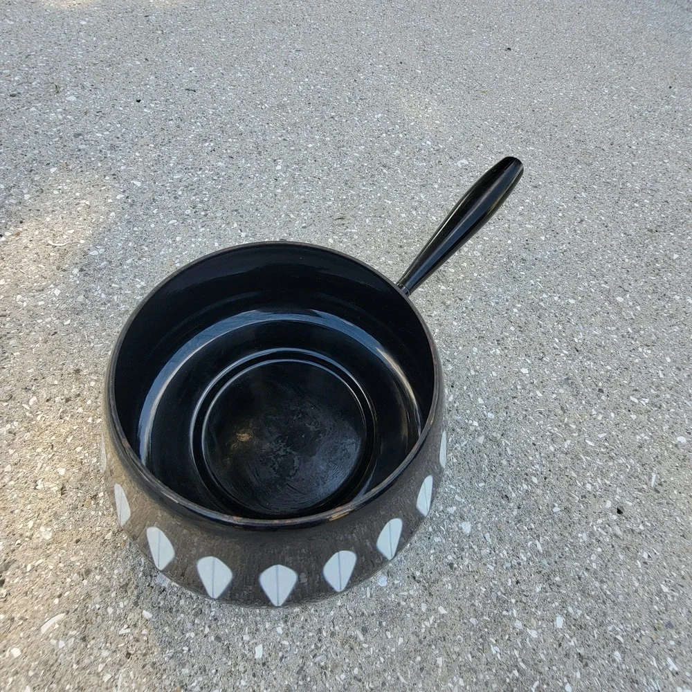 MCM Vintage Catherineholm Black‎ White Lotus Enamelware Fondue Pot Only